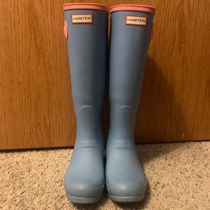 Light blue and pink Hunter boots